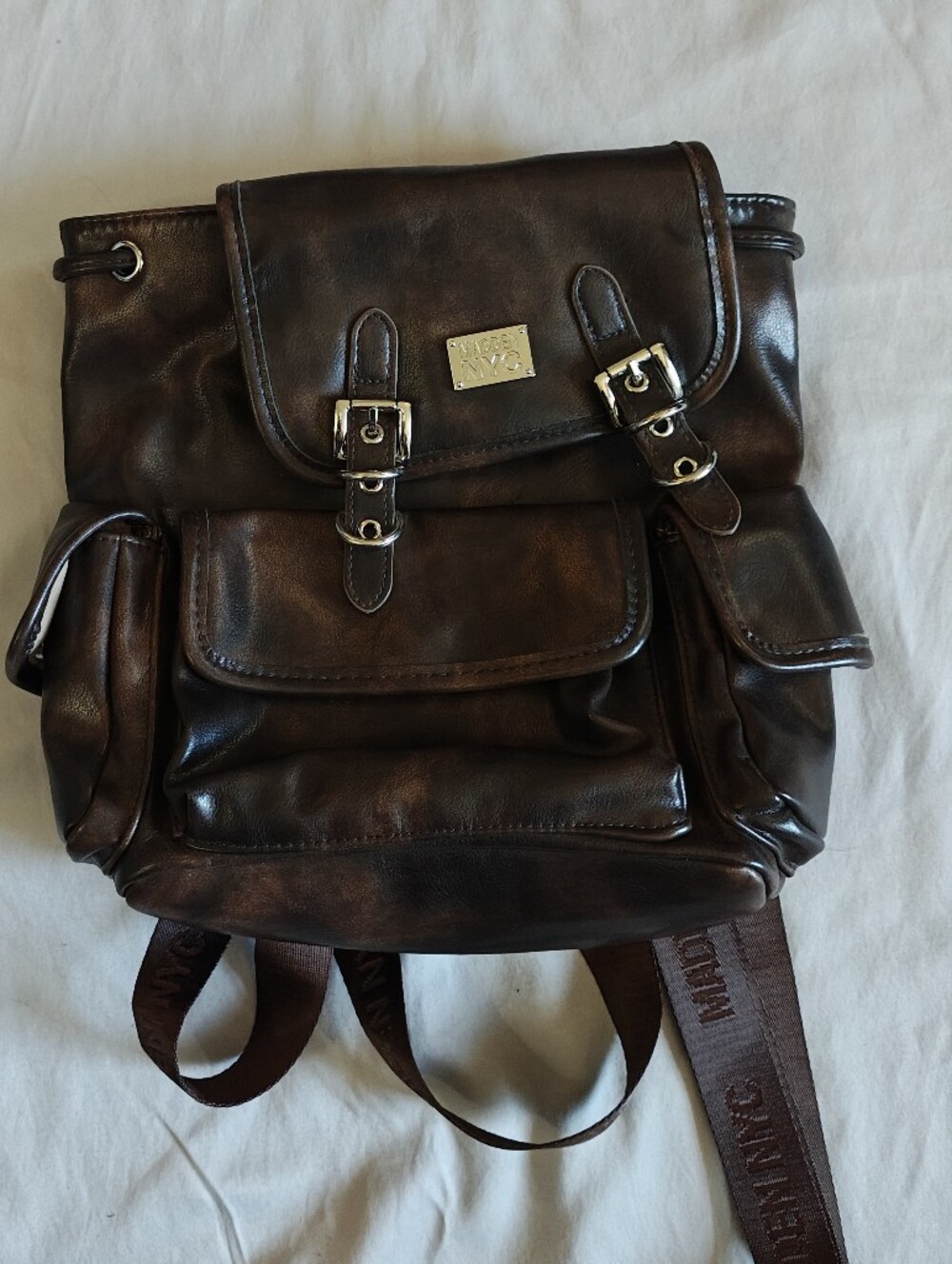 Brown Leather Backpack - Classic Buckle Design